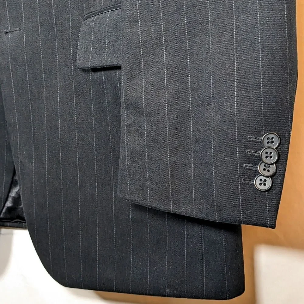 Banana Republic Double Breasted Black Pinstriped 99% Cotton Blazer Size 42R